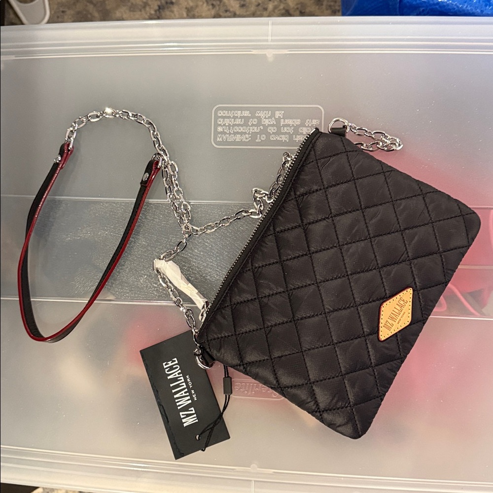 NWOT MZ Wallace Black Quilted Crossbody Bag with Silver Chain …new without tags